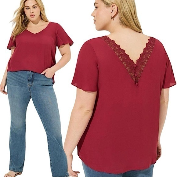 torrid Tops - TORRID Georgette Lace Trim V-Neck Blouse NWT